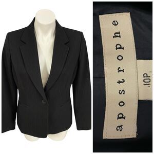 Apostrophe Blazer Womens 10P Pinstripe Black Jacket Office Corpcore Career
